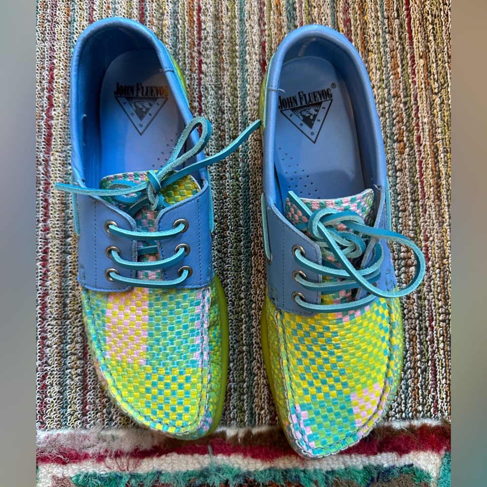 Fluevog LIKE NEW Peacemaker Sailor Swift multi-weave blue loafer boat shoe -9 - Picture 6 of 16